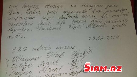 Məcburi köçkünlər Şəkinin icra başçısından prezidentə şikayət etdilər - "TORPAQLARIMIZI ZƏBT ETMƏK İSTƏYİRLƏR" Məcburi köçkünlər Şəkinin icra başçısından prezidentə şikayət etdilər - "TORPAQLARIMIZI ZƏBT ETMƏK İSTƏYİRLƏR"